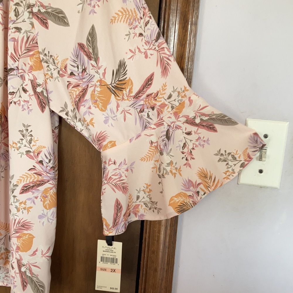 Emaline top floral print bell sleeve blouse tie detail boho Casual office 2X - Picture 5 of 17